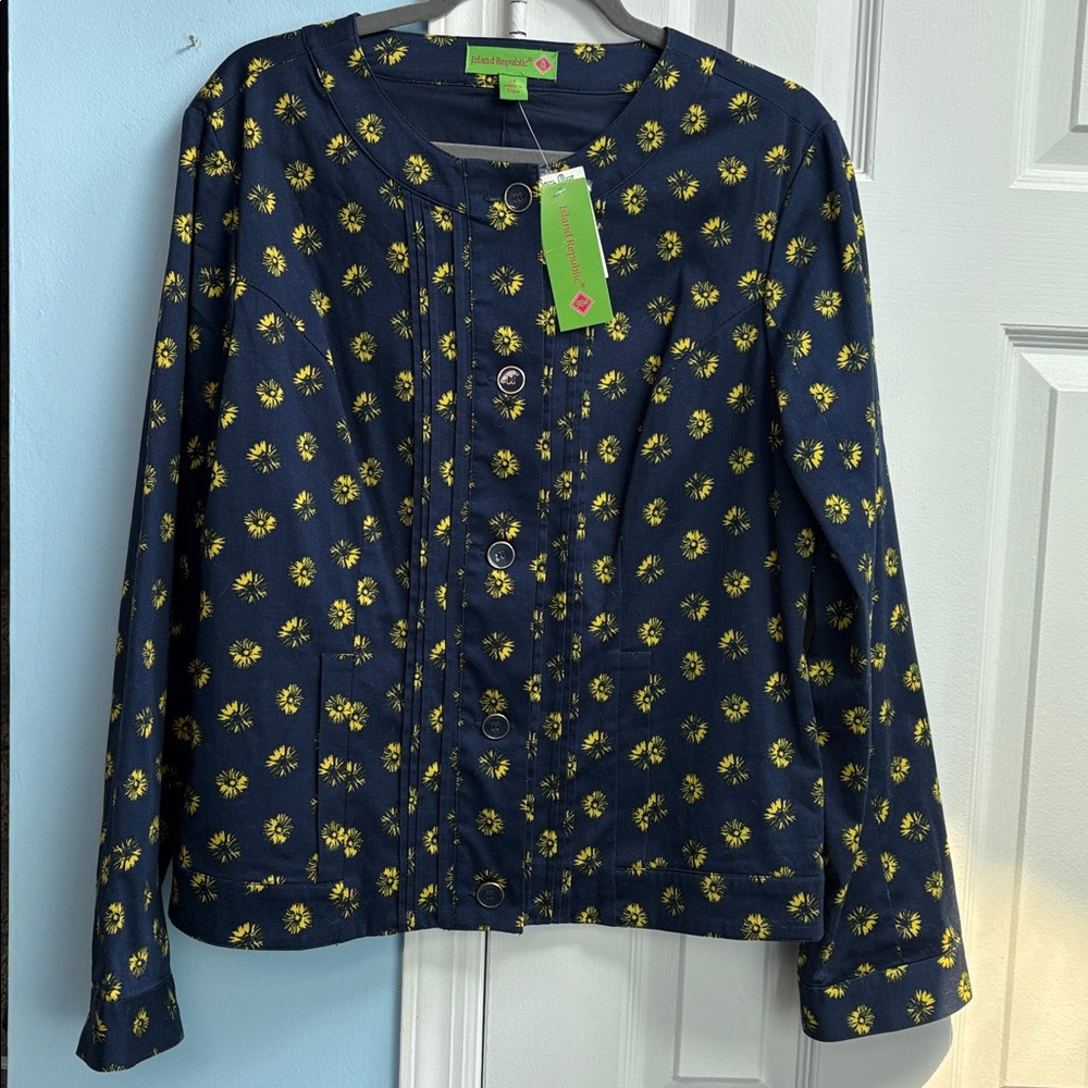 NWT Island Republic Cotton Buttons Up Blazer Lining Cotton Jacket Women's 14 !